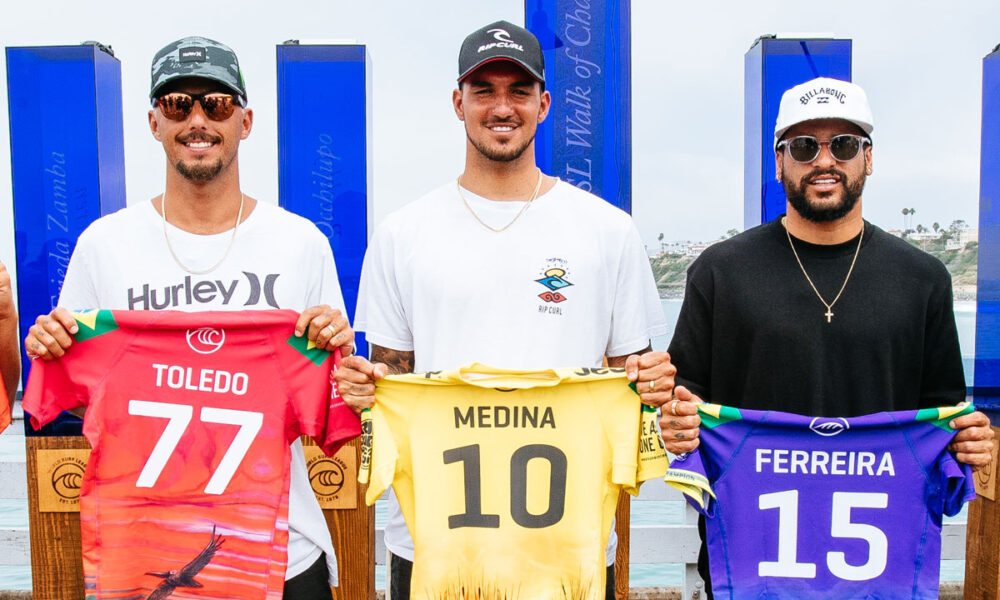 Filipe Toledo, Gabriel Medina e Italo Ferreira estão na badalada lista de campeões mundiais de surf. Foto: WSL / Thiago Diz