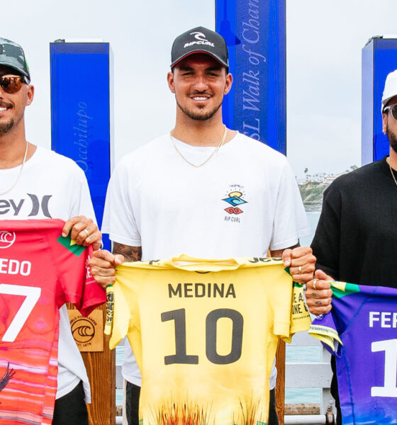 Filipe Toledo, Gabriel Medina e Italo Ferreira estão na badalada lista de campeões mundiais de surf. Foto: WSL / Thiago Diz