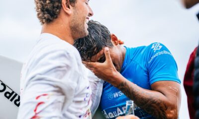 João Chianca e Samuel Pupo, Corona Saquarema Pro 2023, Challenger Series da World Surf League (WSL), Praia de Itaúna, Saquarema (RJ). Foto: WSL / Thiago Diz