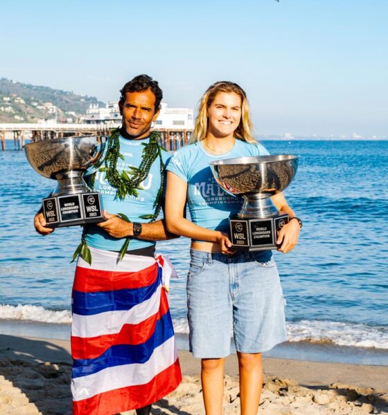 Kai Sallas e Soleil Errico, Original Sprout Malibu Longboard Championships 2023, WSL Longboard World Titles, First Point, Malibu, Santa Monica, Califórnia (EUA). Foto: WSL / Saguibo