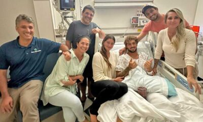 Família e equipe de João Chianca se reúnem com Top da elite mundial em hospital depois do acidente no Backdoor de Pipeline, Havaí. Foto: @yunneskhader