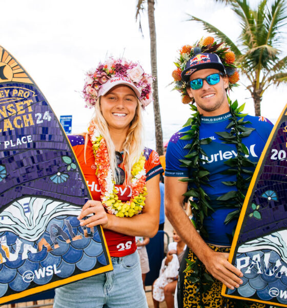 Molly Picklum e Jack Robinson vencem o Hurley Pro Sunset Beach no Havaí. Foto: WSL / Tony Heff