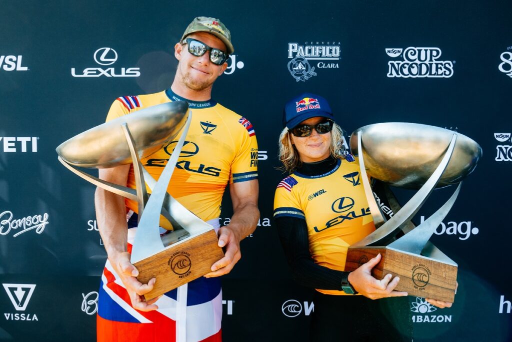 John John Florence e Caitlin Simmers, WSL Finals 2024, Trestles, Califórnia (EUA). Foto: Divulgação WSL