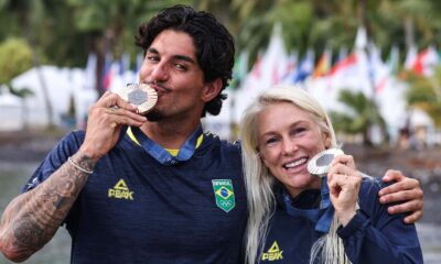 Gabriel Medina e Tatiana Weston-Webb, Olimpíadas de Paris 2024, Teahupoo, Tahiti, Polinésia Francesa, Taiti, Surfe, Surf, Swell, Jogos Olímpicos. Foto: COB / William