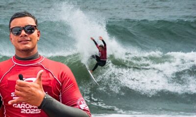 Primeiro dia do Silverbay Pro Garopaba 2025 teve Yuri Gabryel e Laura Raupp como destaques na praia do Silveira. Foto: Divulgação Silverbay Pro