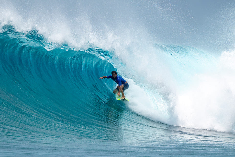 Michel Bourez, Four Seasons Surfing Champions Trophy 2025, Sultans, Maldivas, Kuda Huraa, Maldives., Twin Fin, Biquilha. Foto: Ted Grambeau