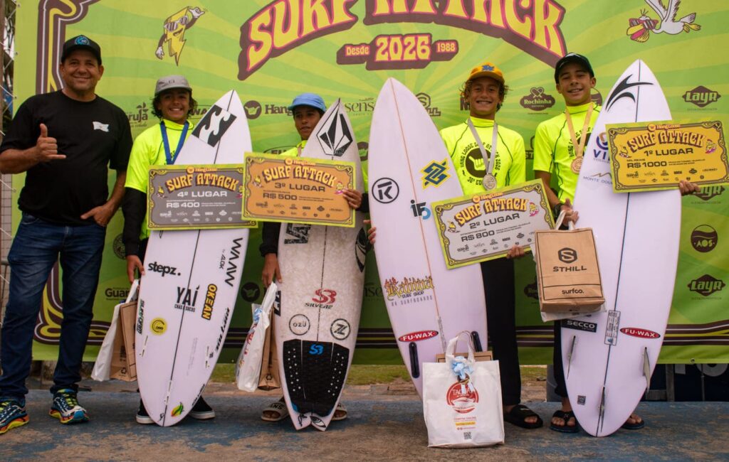 Primeira etapa do Hang Loose Surf Attack 2026, Praia do Tombo, Guarujá (SP). Foto: Erik Medalha Primeira etapa do Hang Loose Surf Attack 2026, Praia do Tombo, Guarujá (SP). Foto: Erik Medalha