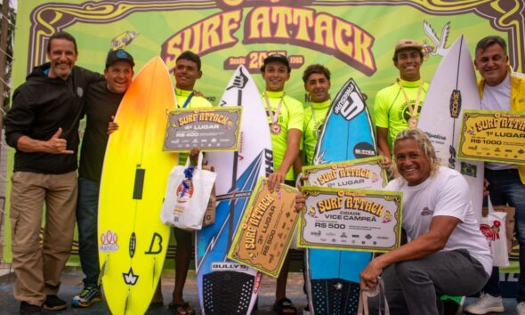 Primeira etapa do Hang Loose Surf Attack 2026, Praia do Tombo, Guarujá (SP). Foto: Erik Medalha
