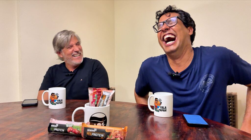 Crhistiano Spirro e Ader Oliveira no Podcast Fala Papah, do canal AOS Mídia, SurfBahia, Surf Bahia, WSL. Foto: Divulgação