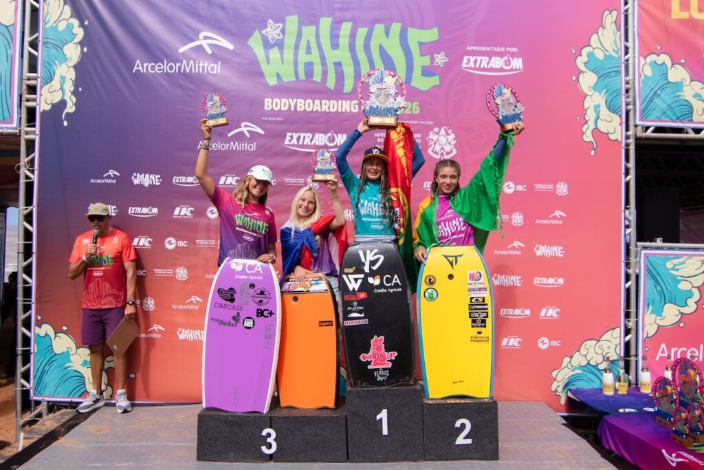 Pódio da categoria Júnior no Wahine Bodyboard Pro 2026