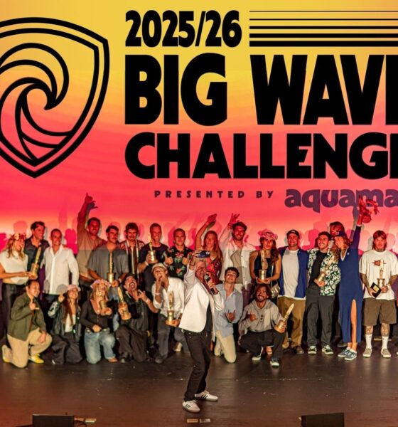 Participantes do Big Wave Challenge 2026 reunidos durante a cerimônia no Lido Theater, em Newport Beach, na Califórnia. Foto: Divulgação