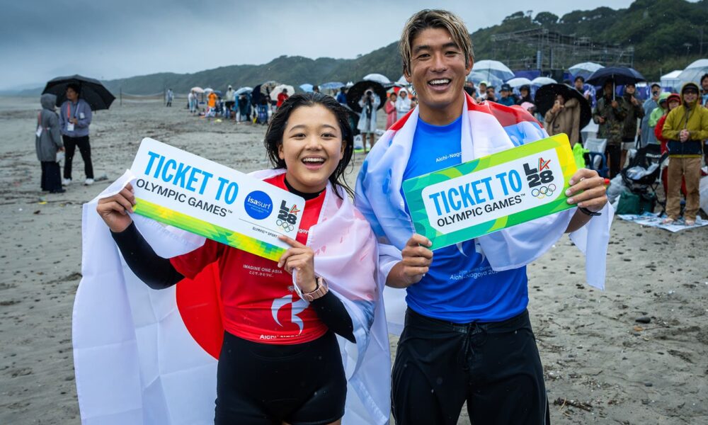 Kanoa Igarashi e Mirai Ikeda conquistaram as primeiras vagas do surfe para os Jogos Olímpicos de Los Angeles 2028. Foto: ISA